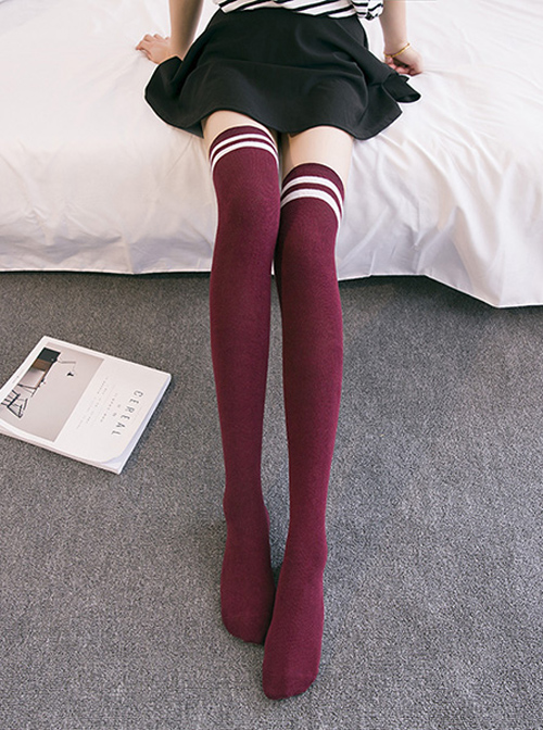 Two Stripes Style Multicolor School Lolita Long Stockings