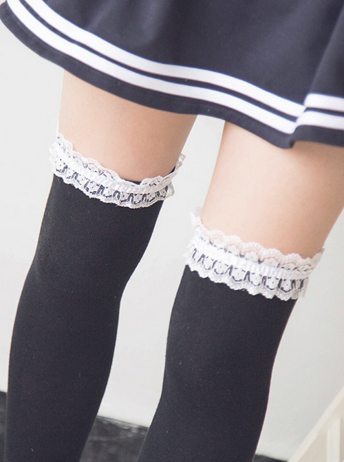 Cute Black And White Classic Lolita Stockings