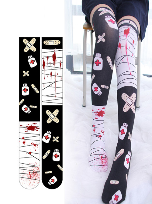 Bandage And Band-aid Printing Gothic Lolita Stockings