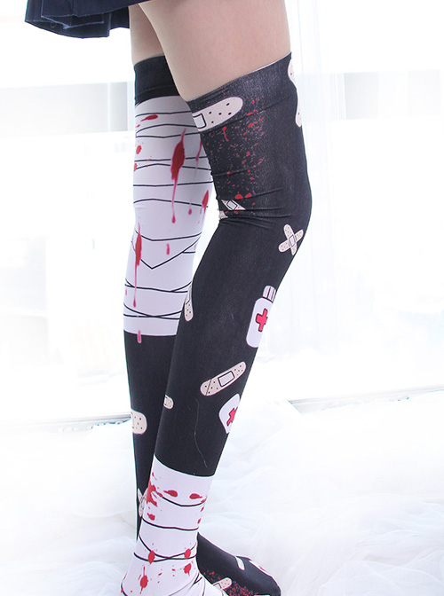 Bandage And Band-aid Printing Gothic Lolita Stockings