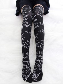 Mathematical Formula Series Printing Gothic Lolita Black Stockings