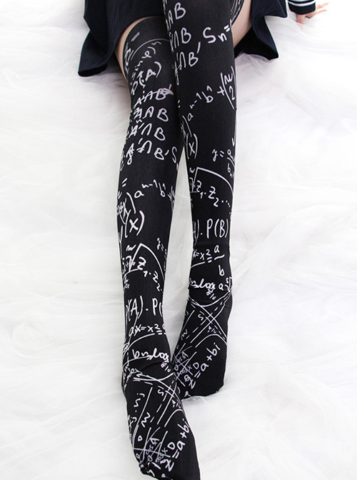 Mathematical Formula Series Printing Gothic Lolita Black Stockings