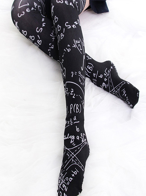 Mathematical Formula Series Printing Gothic Lolita Black Stockings