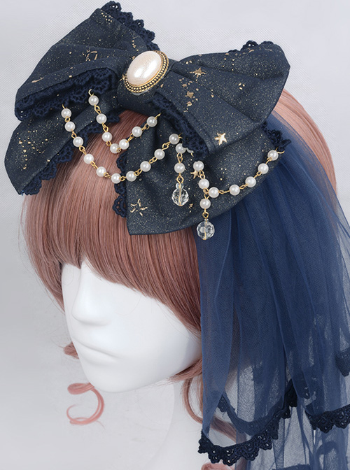 Bronzing Constellation Chiffon Bowknot  KC Classic Lolita Head Hoop