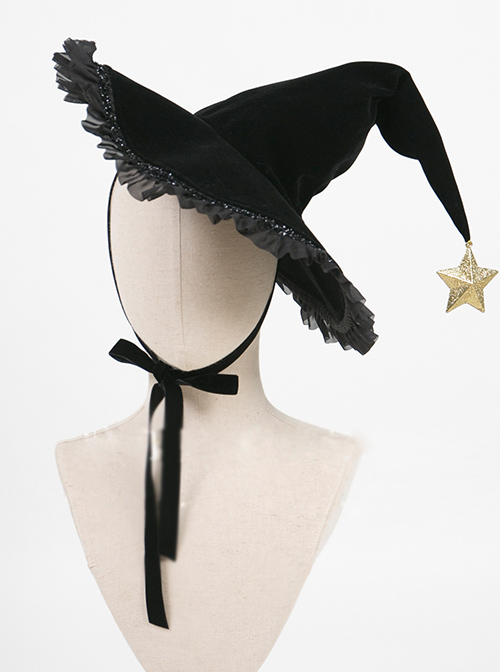 Velveteen Stars Lace Halloween Gothic Lolita Witch Hat