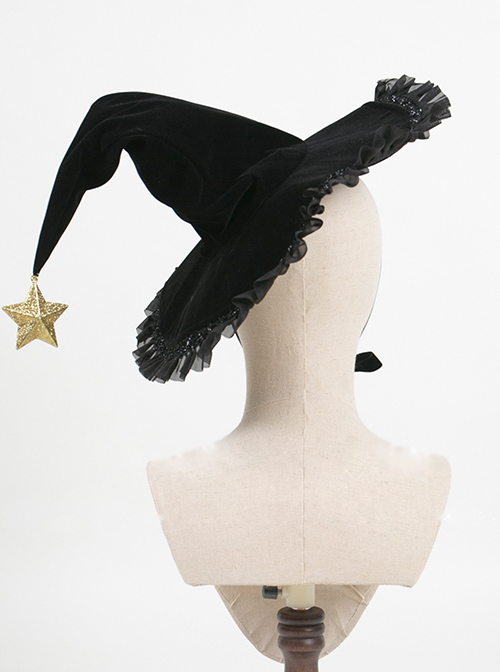 Velveteen Stars Lace Halloween Gothic Lolita Witch Hat