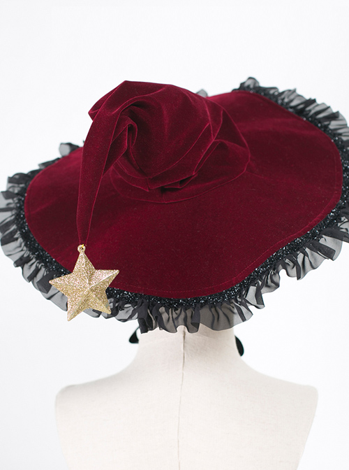 Velveteen Stars Lace Halloween Gothic Lolita Witch Hat