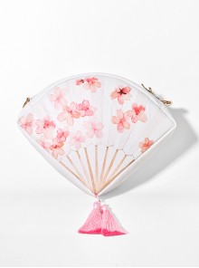 White Peach Blossom Fan Shaped Chinese Style Tassel Pendant Lolita Aslant Bag