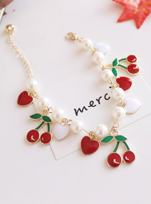 Cute Cherry Pendant Pearl Sweet Lolita Bracelet