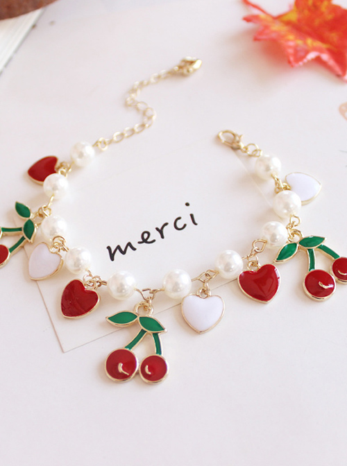 Cute Cherry Pendant Pearl Sweet Lolita Bracelet