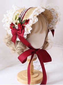 The Tea Party Elegant Multilayer Lace Straw Hat Classic Lolita Bonnet