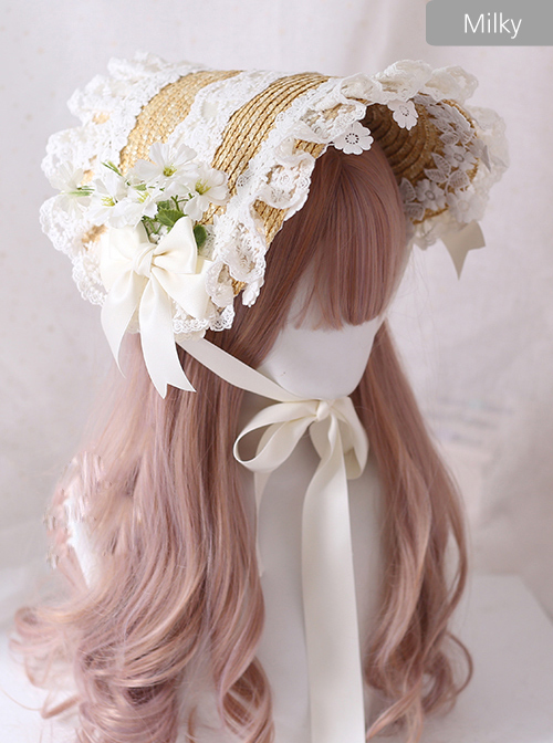 The Tea Party Elegant Multilayer Lace Straw Hat Classic Lolita Bonnet