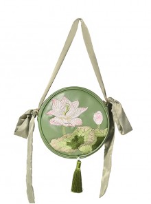 Lotus Embroidery Tassel Chinese Style Qi Lolita Green Shoulder Bag