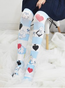 Cute Alice Blue And White Stripes Sweet Lolita Knee-crossing Stockings