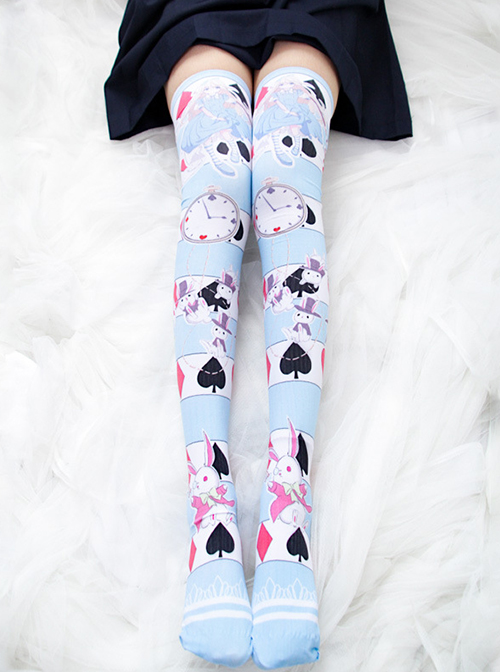 Cute Alice Blue And White Stripes Sweet Lolita Knee-crossing Stockings