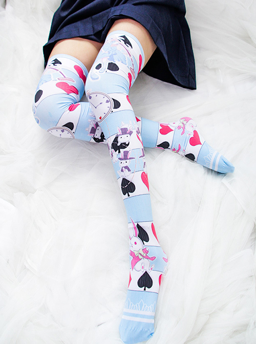 Cute Alice Blue And White Stripes Sweet Lolita Knee-crossing Stockings