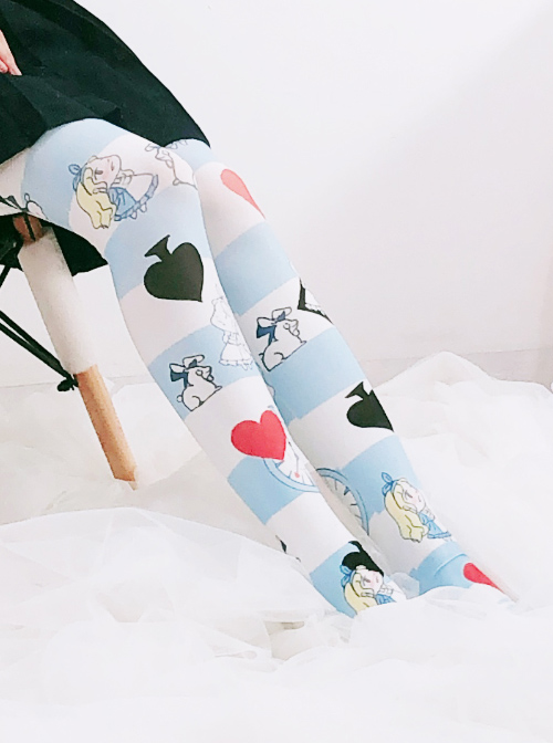 Cute Alice Blue And White Stripes Sweet Lolita Knee-crossing Stockings