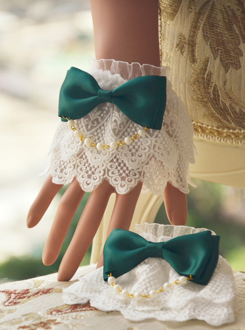 Bead Chain Bowknot Double Layer Lace Sweet Lolita Multicolor Hand Sleeves