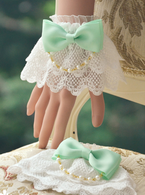 Bead Chain Bowknot Double Layer Lace Sweet Lolita Multicolor Hand Sleeves