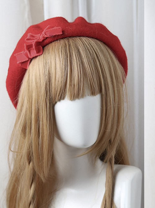 Bowknot Ribbon Wavy Pattern Hat Classic Lolita Autumn Winter Beret