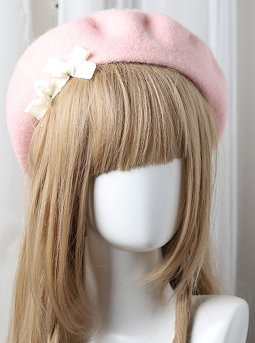 Bowknot Ribbon Wavy Pattern Hat Classic Lolita Autumn Winter Beret