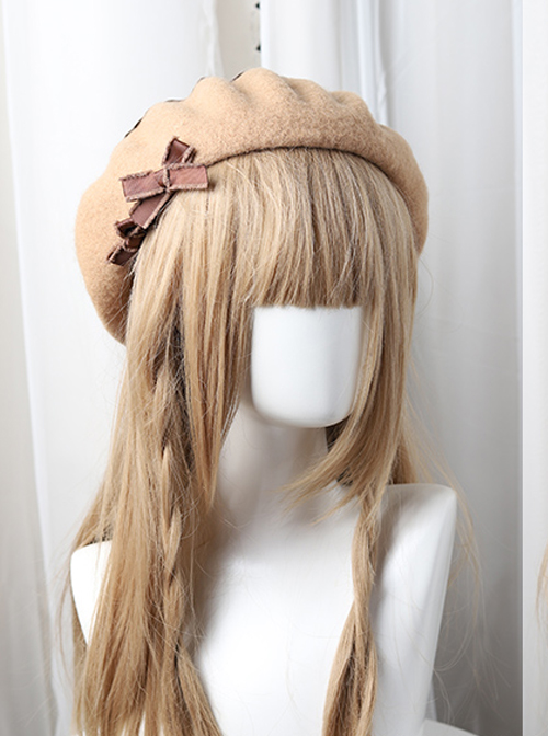 Bowknot Ribbon Wavy Pattern Hat Classic Lolita Autumn Winter Beret