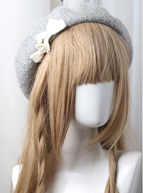 Bowknot Ribbon Wavy Pattern Hat Classic Lolita Autumn Winter Beret