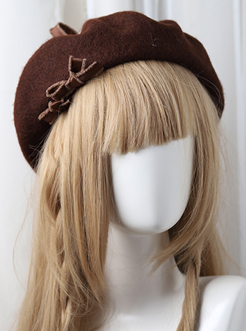 Bowknot Ribbon Wavy Pattern Hat Classic Lolita Autumn Winter Beret