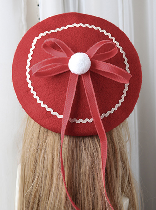 Bowknot Ribbon Wavy Pattern Hat Classic Lolita Autumn Winter Beret