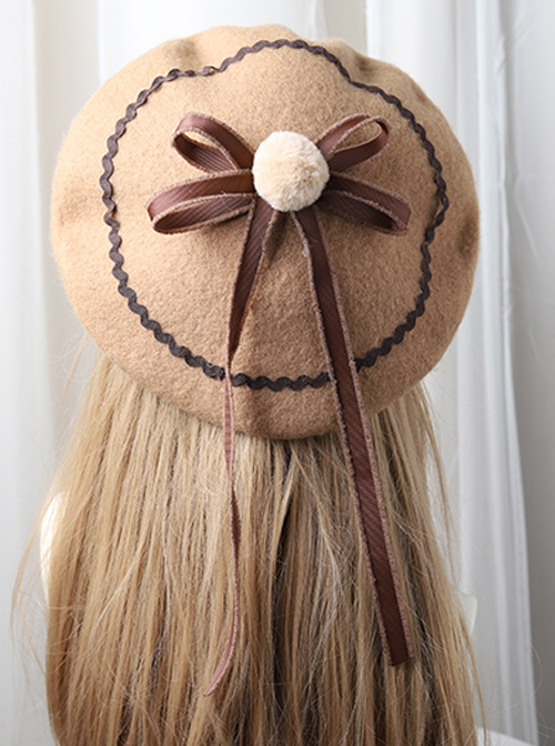 Bowknot Ribbon Wavy Pattern Hat Classic Lolita Autumn Winter Beret