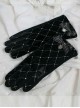 Gold Velvet Retro Elegant Rhinestone Bowknot Classic Lolita Touch Screen Gloves