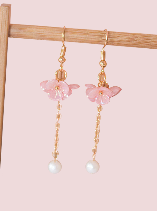 Flowers Cluster Series Pearl Tassel Sweet Lolita Earrings