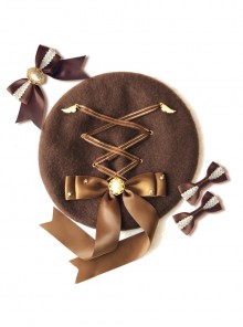 Tiramisu Band Bear Series Cute Bowknot Brown Hat Sweet Lolita Beret