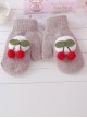 Cherry Plush Ball Rabbit-hair Knit Sweet Lolita Total Finger Gloves