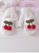 Cherry Plush Ball Rabbit-hair Knit Sweet Lolita Total Finger Gloves