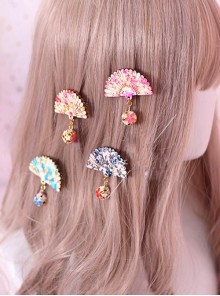 Small Bell Pendant Chinese Style Fan-shaped Sweet Lolita Hairpin