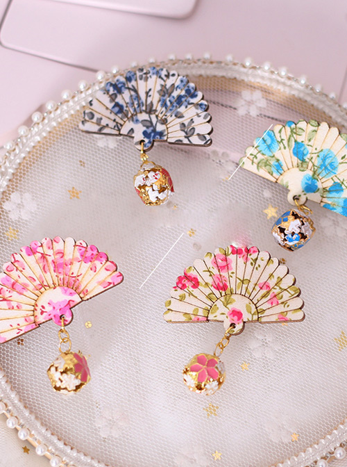 Small Bell Pendant Chinese Style Fan-shaped Sweet Lolita Hairpin