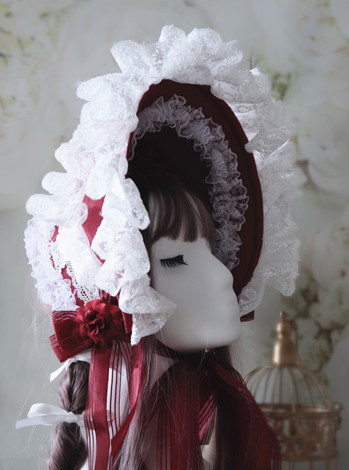 Rose Bowknot White Lace Elegant Classic Lolita Bonnet