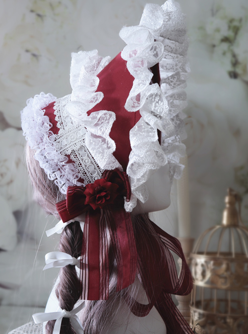 Rose Bowknot White Lace Elegant Classic Lolita Bonnet