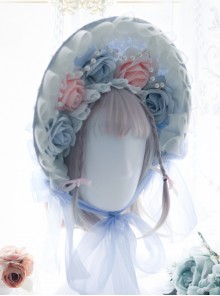 White Feather Blue Yarn Bowknot Classic Lolita Bonnet