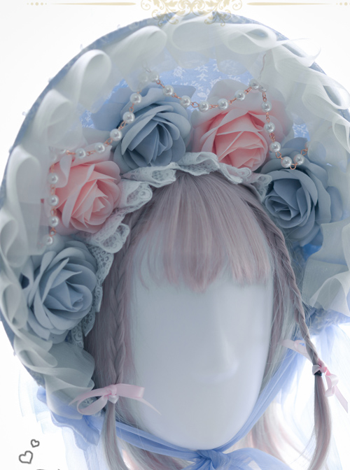 White Feather Blue Yarn Bowknot Classic Lolita Bonnet