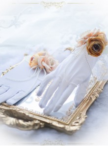 Bead Chain Elegant Rose White Classic Lolita Gloves