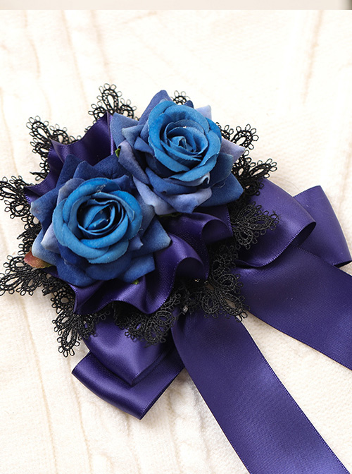 Black Lace Blue Rose Elegant Gothic Lolita Hair Clip