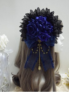 Blue Rose Lace Exquisite Chain Pendant Elegant Gothic Lolita Hair Clip