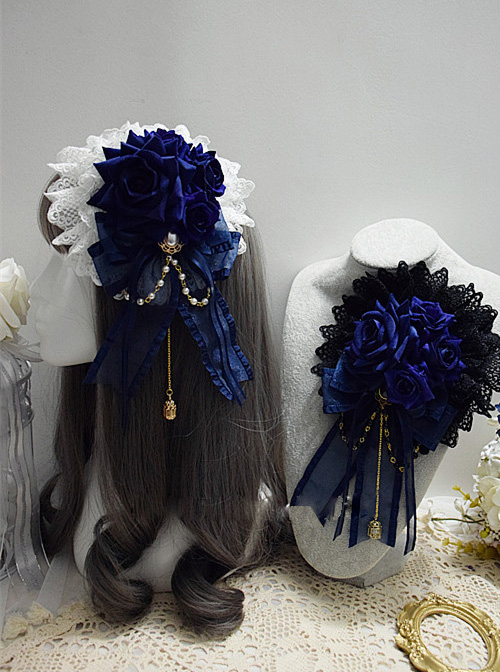 Blue Rose Lace Exquisite Chain Pendant Elegant Gothic Lolita Hair Clip