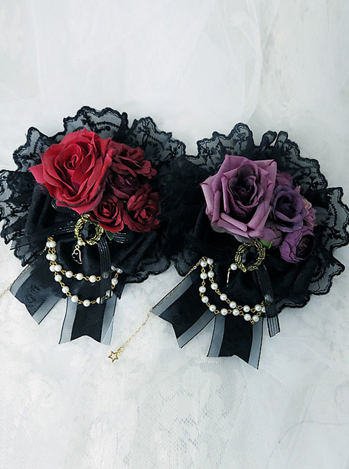 Multicolor Rose Lace Bead Chain Elegant Gothic Lolita Hair Clip