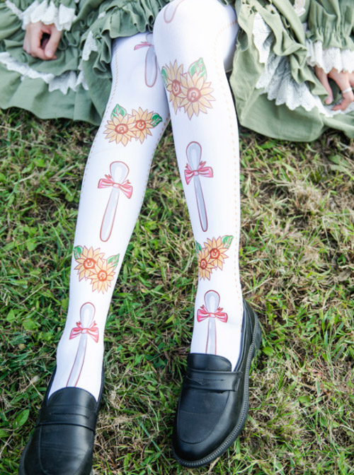 Pastoral Style Sunflower Printing Sweet Lolita Stockings