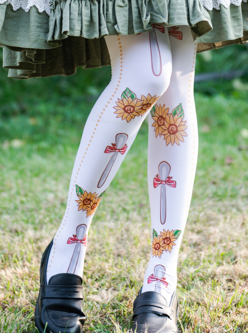 Pastoral Style Sunflower Printing Sweet Lolita Stockings