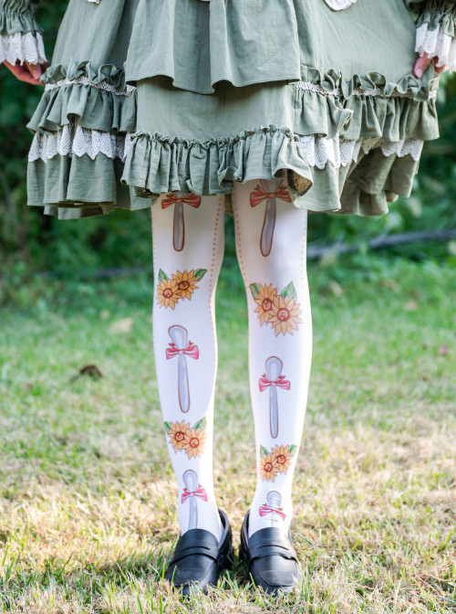 Pastoral Style Sunflower Printing Sweet Lolita Stockings