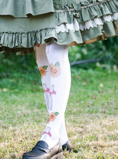 Pastoral Style Sunflower Printing Sweet Lolita Stockings